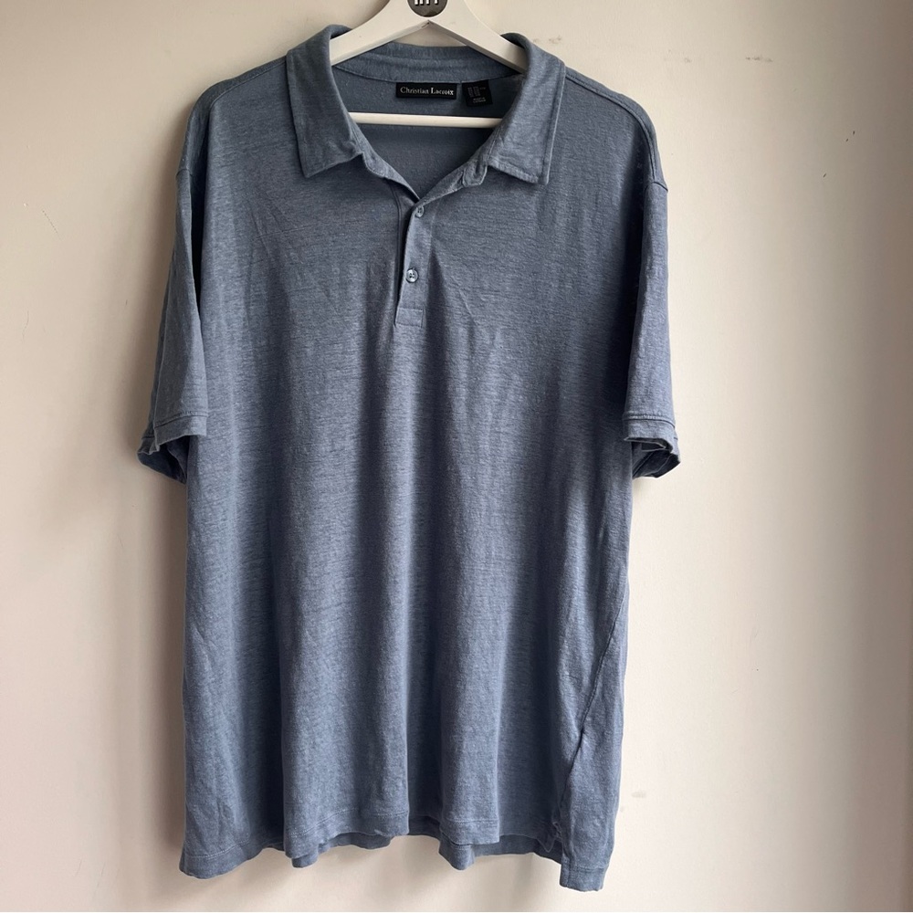 Christian Lacroix Men's Blue Linen Polo Shirt